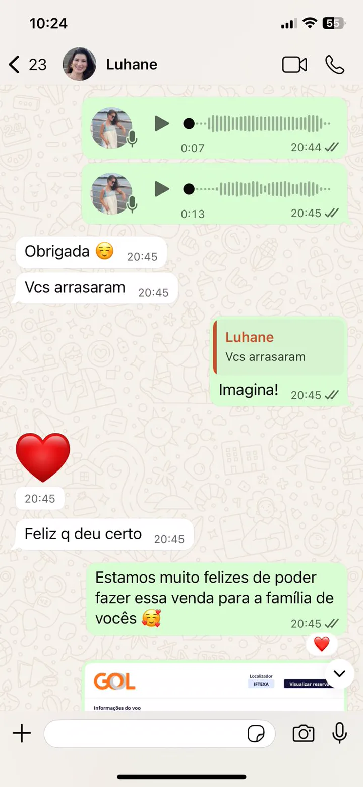 Conversa real no WhatsApp com a cliente Luhane