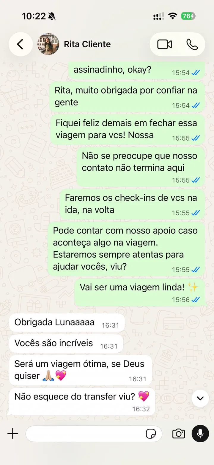 Conversa real no WhatsApp com a cliente Rita