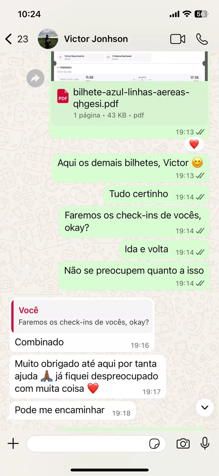 Conversa real no WhatsApp com o cliente Victor
